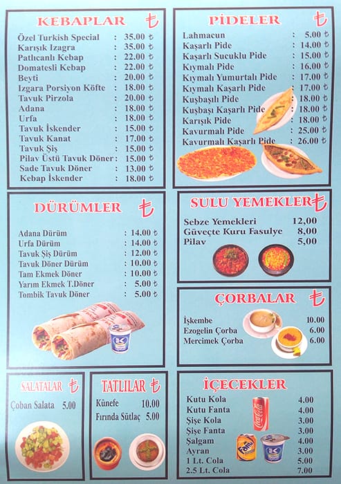 Menu at Turkish Kebap-pide Ve Lahmacun Salonu, Batı Mahallesi, Aydınlı ...