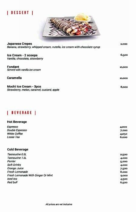 KAMI Experience menu