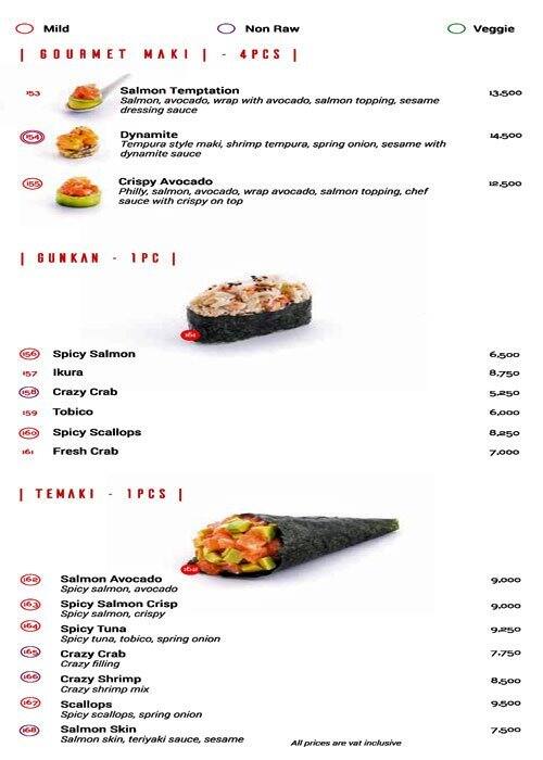 KAMI Experience menu