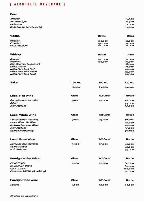 KAMI Experience menu