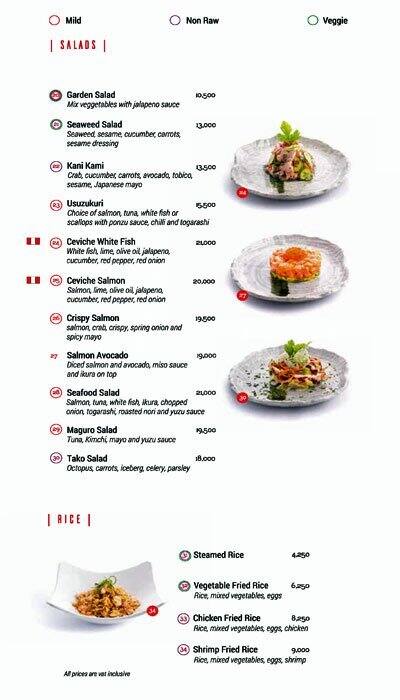 KAMI Experience menu