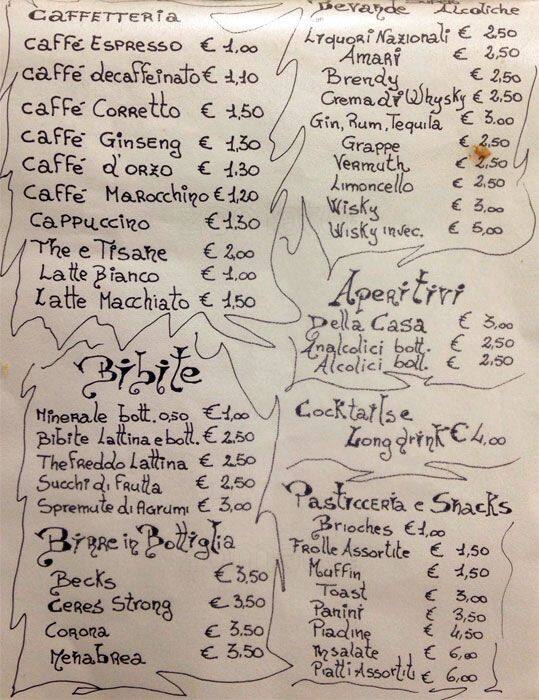 Menu di Negresco Bar 