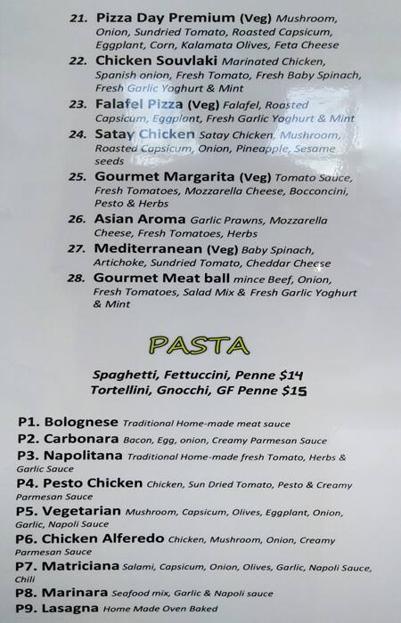 Pizza Day menu