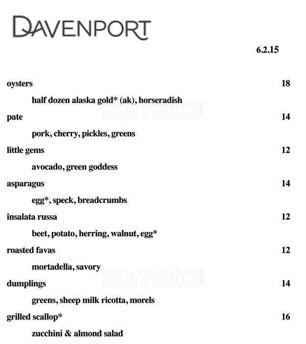 Davenport меню