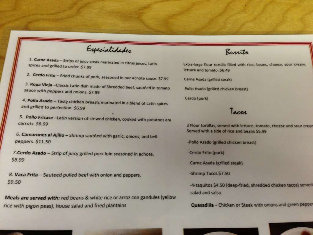 Mambo Grill menu, Menu restauracji Mambo Grill, Newport News, Hampton