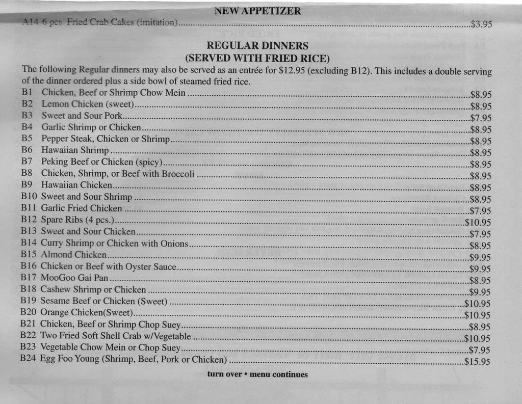 Menu at Golden Gate restaurant, Tulsa