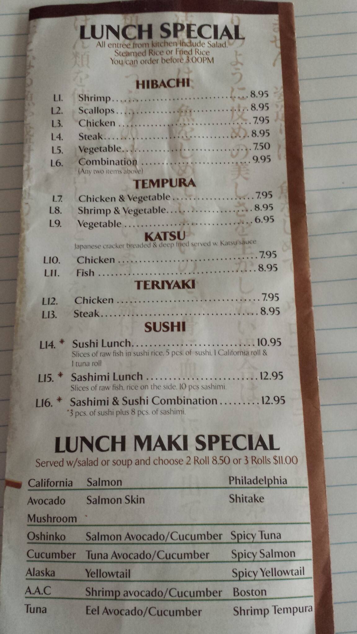 Menu at Zhang Fancy Q Sushi Bar And Grill, Waycross