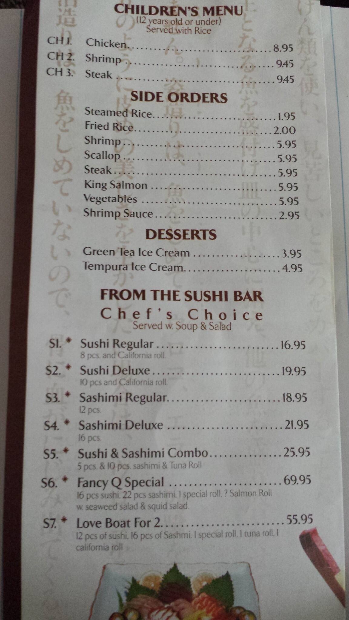 Menu at Zhang Fancy Q Sushi Bar And Grill, Waycross