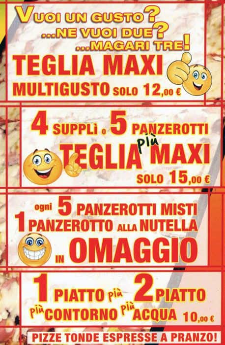 Menu de Panzerotto Chic