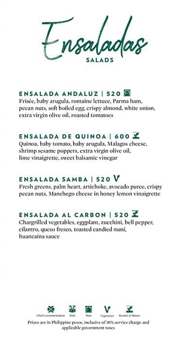 Menu at Samba Shangri-La Fort restaurant, Taguig