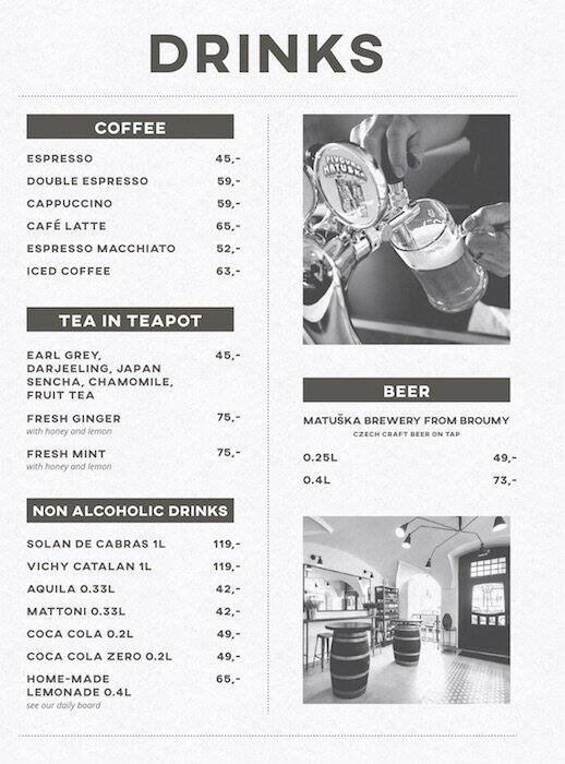 Menu at BEEF BAR, Prague