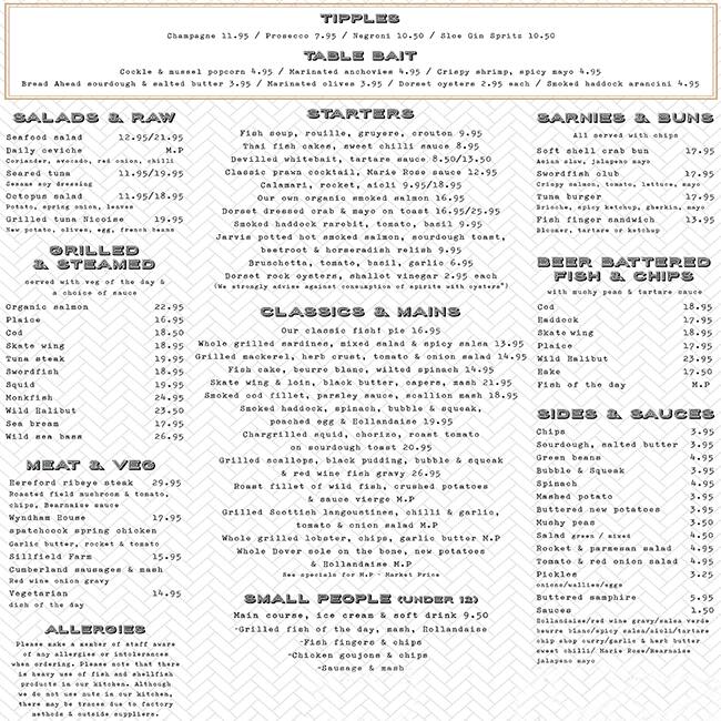 Menu at fish!kitchen restaurant, London, Cathedral Street