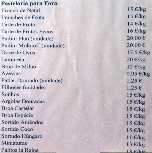 Pastelaria Menu Menu em Pastelaria Ritz cafeteria, Lisboa, Rua Rodrigo da Fonseca 129
