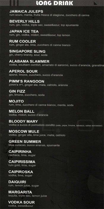 Menu di G Lounge 