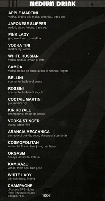 Menu di G Lounge 