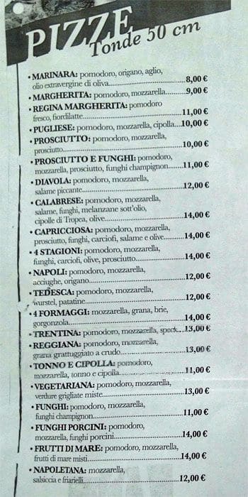 Menu di La Vera Pizza Italiana 