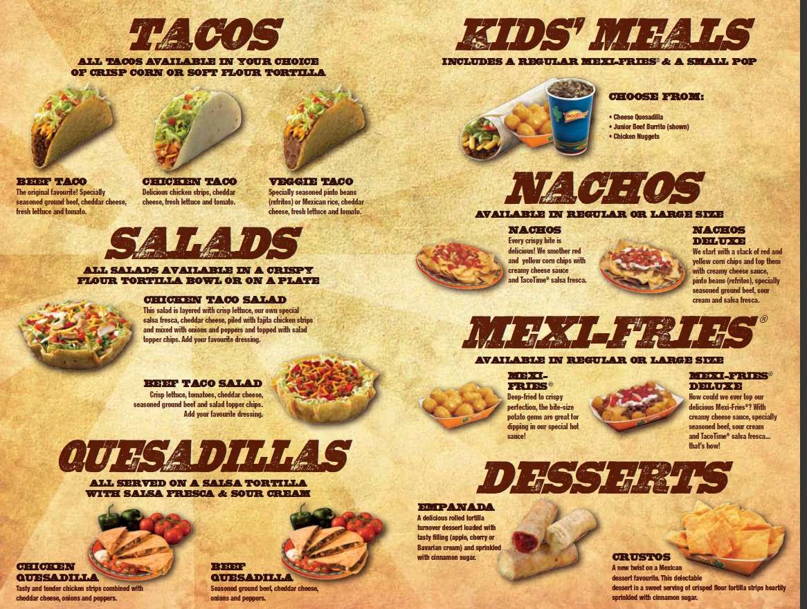Taco Time menu