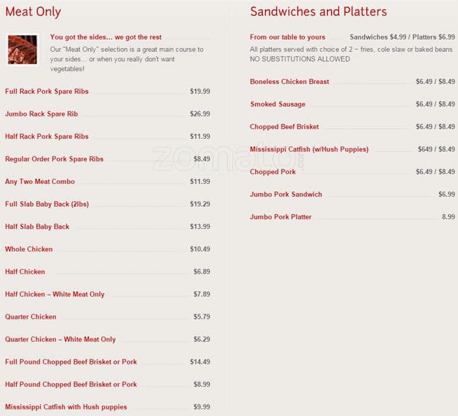 Menu at Tom Jenkins BBQ, Fort Lauderdale