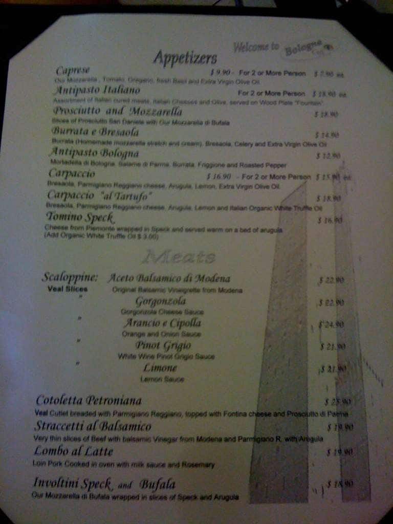 Bologna Cafe Menu, Menu for Bologna Cafe, Osprey, Tampa Bay