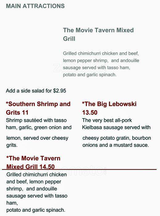 Movie Tavern Menu Menu For Movie Tavern The Lofts Of Locust Hills Lexington