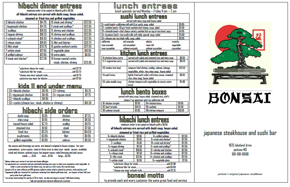 Bonsai menu jackson ms