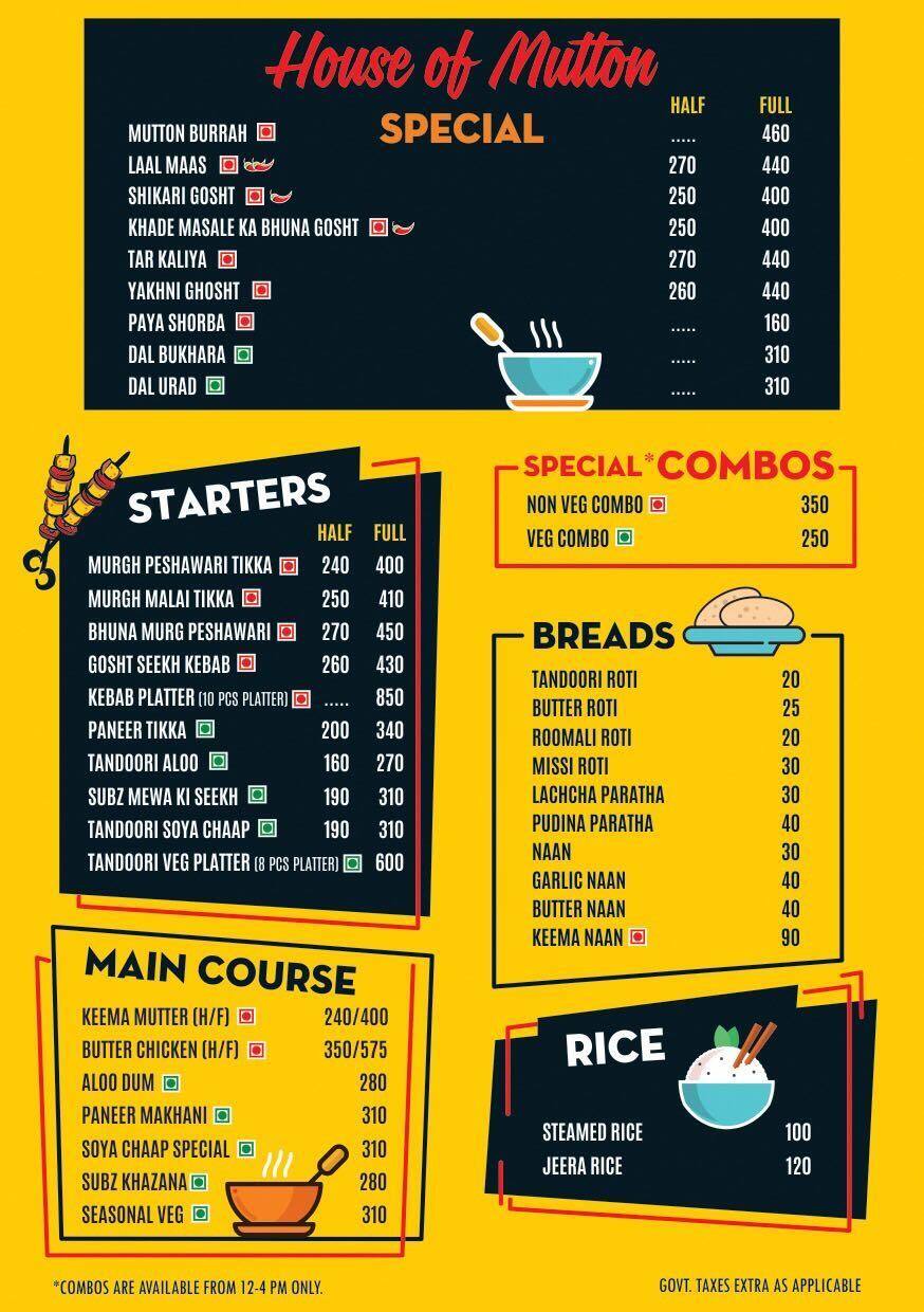 House Of Mutton Menu, Menu for House Of Mutton, Indirapuram, Ghaziabad