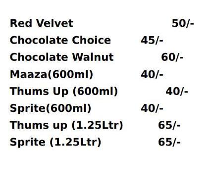 Shiv Shakti Bakery menu