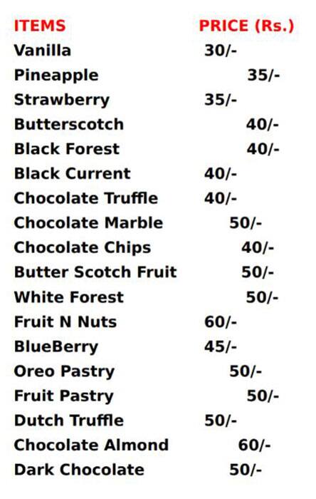 Shiv Shakti Bakery menu