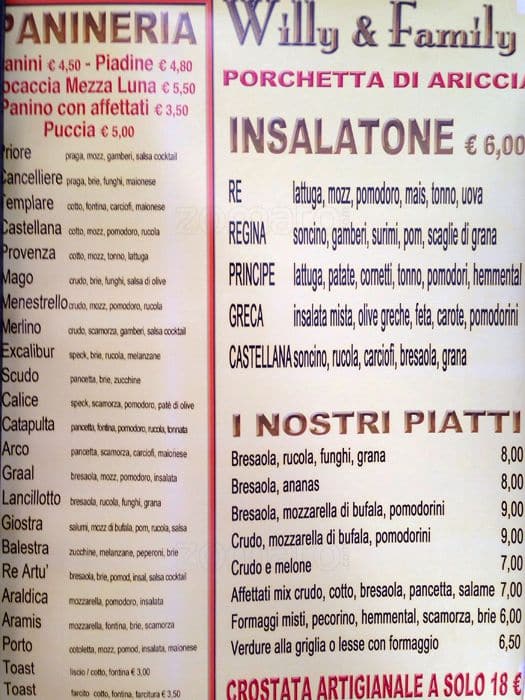 Menu di Willy's bar 
