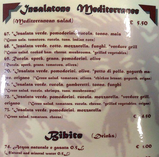 Menu di Ottolina Cafè Milano 1948 