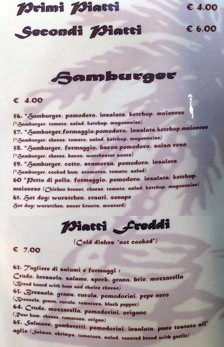 Menu di Ottolina Cafè Milano 1948 