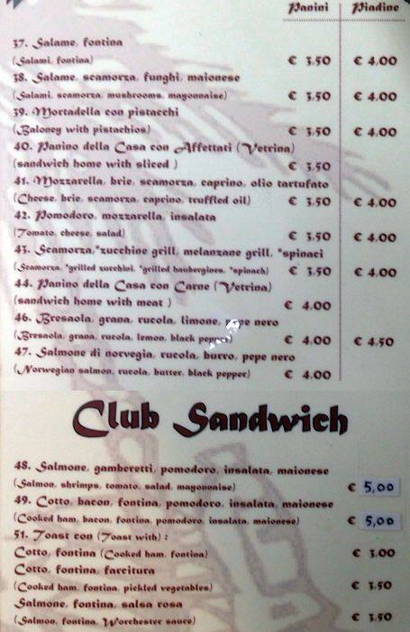 Menu di Ottolina Cafè Milano 1948 