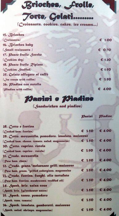 Menu di Ottolina Cafè Milano 1948 