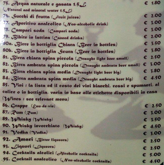 Menu di Ottolina Cafè Milano 1948 