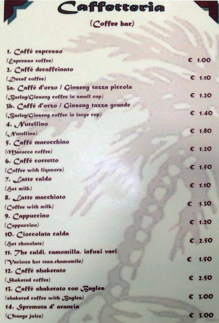 Menu di Ottolina Cafè Milano 1948 