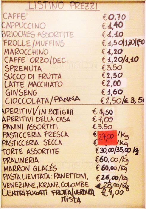 Menu di Bar Pasticceria Scaringi 
