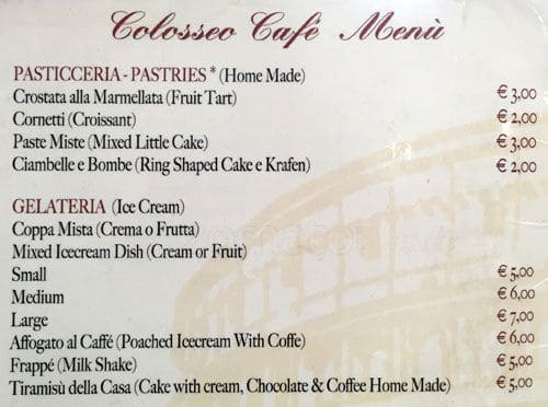 Menu di Colosseo Cafè 