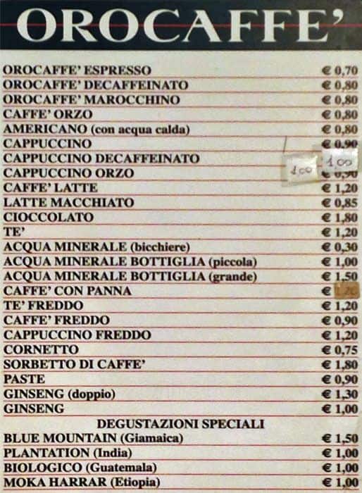 Menu di Oro Caffè 