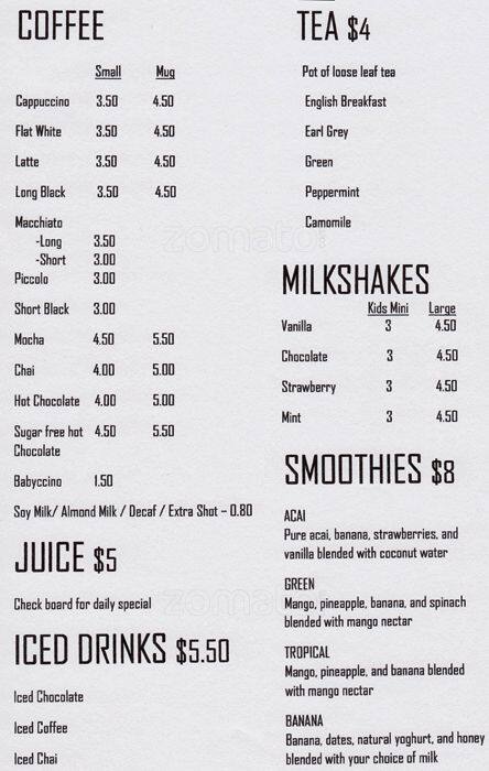 Menu At The Essence Cafe Stirling
