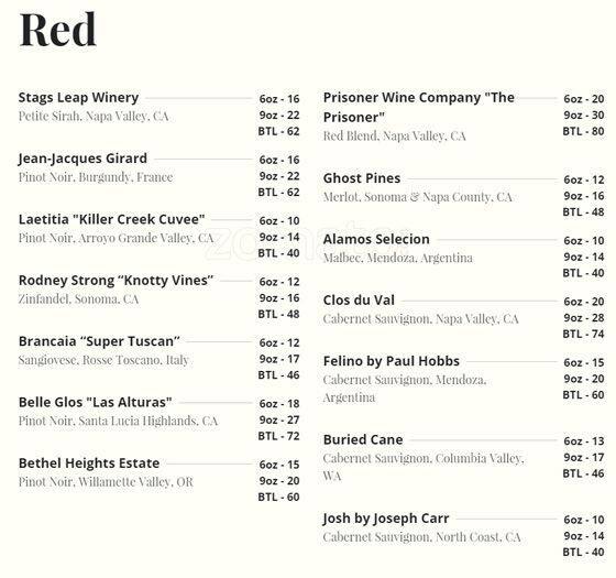 Menu at Ray's on the River restaurant, Sandy Springs