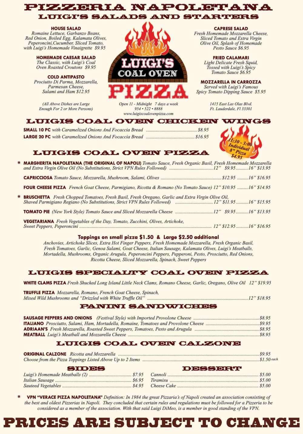 Luigi's Coal Oven Pizza Menu Urbanspoon/Zomato
