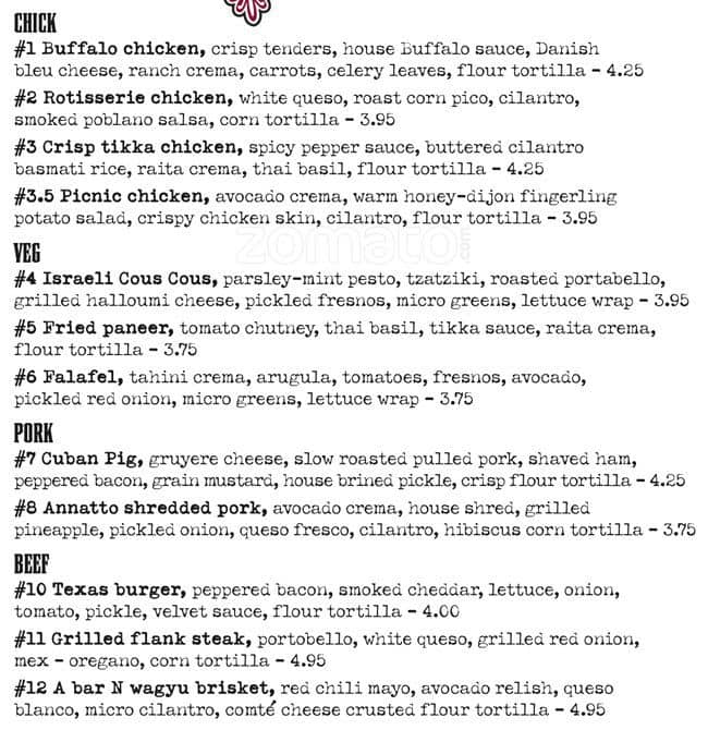 Velvet Taco Menu, Menu for Velvet Taco, West Fort Worth, Fort Worth