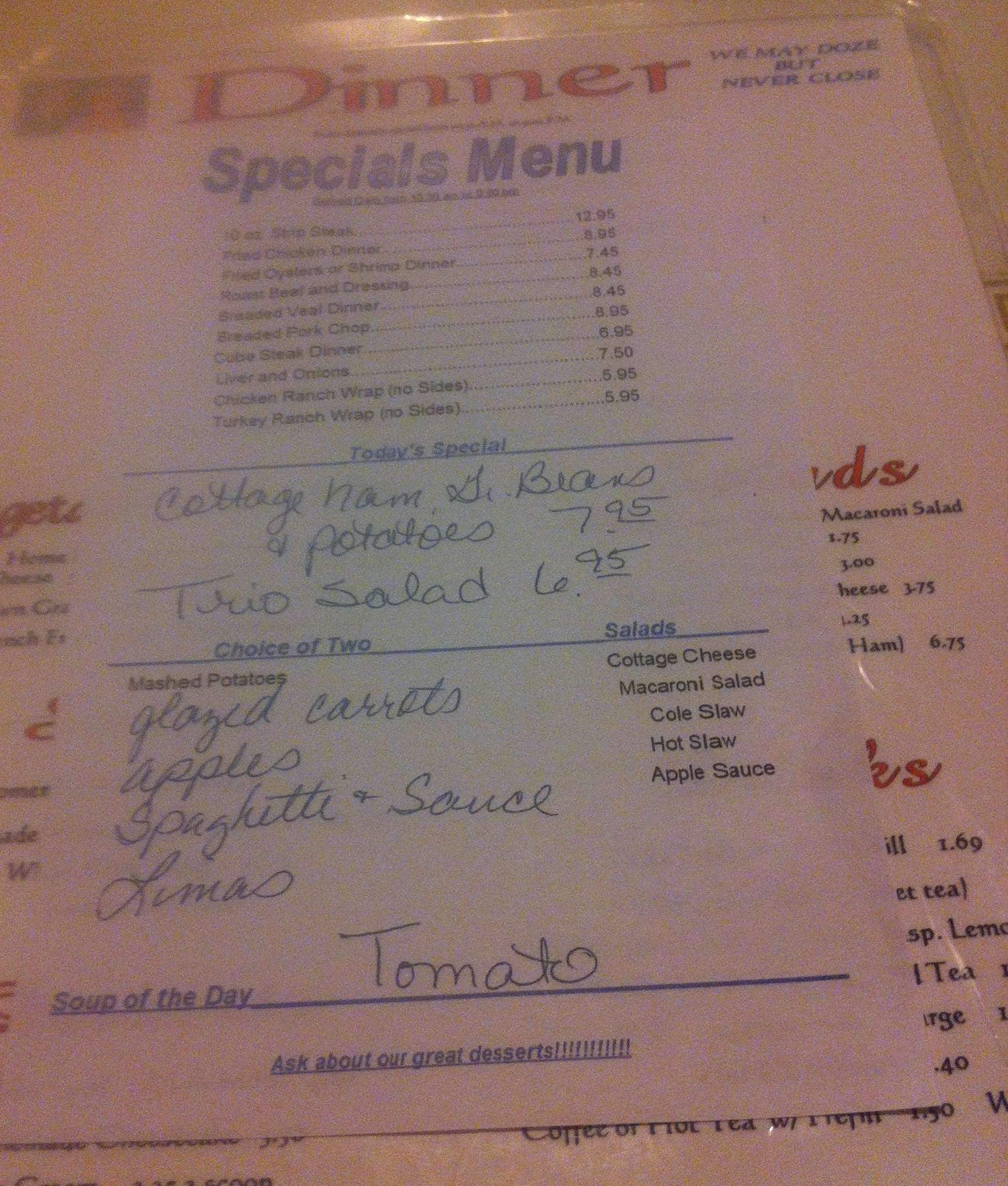 Menu at Anchor Grill restaurant, Covington