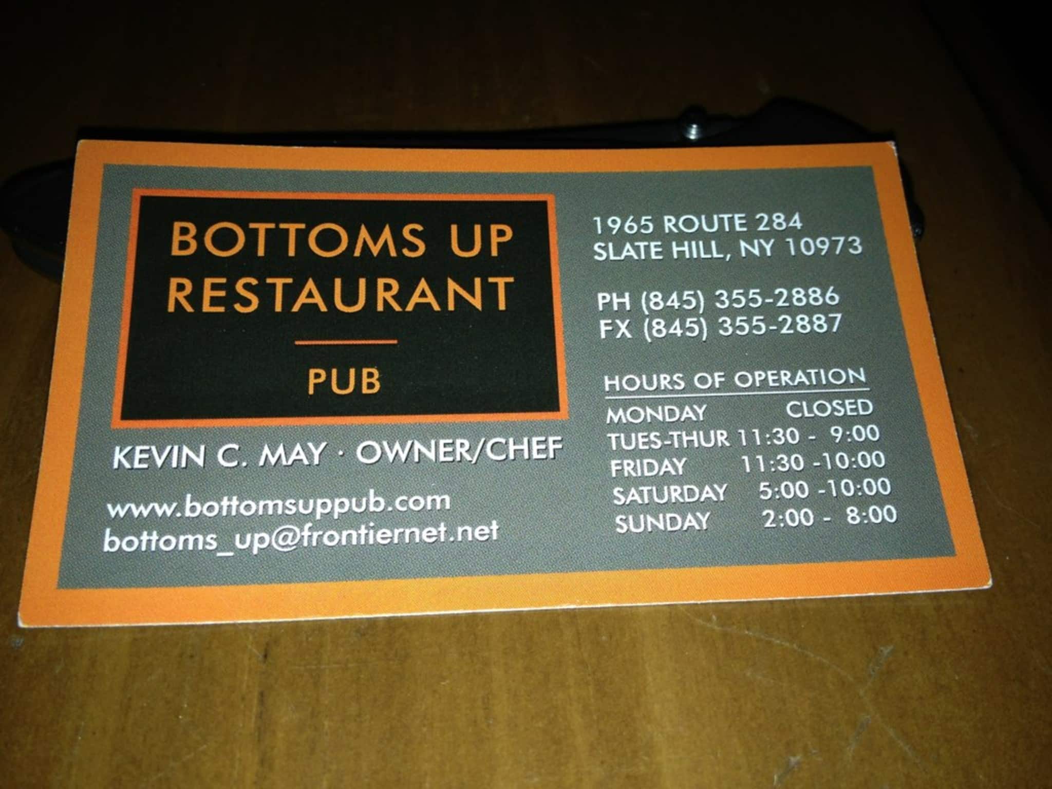 Menu at Bottoms Up restaurant, Slate Hill
