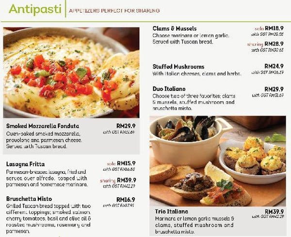 olive garden menu