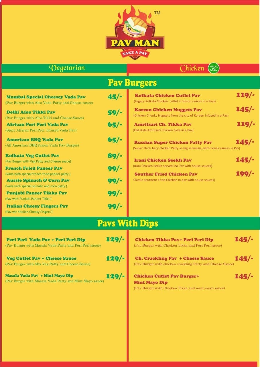 Menu of Pav Man, Attibele, Bangalore