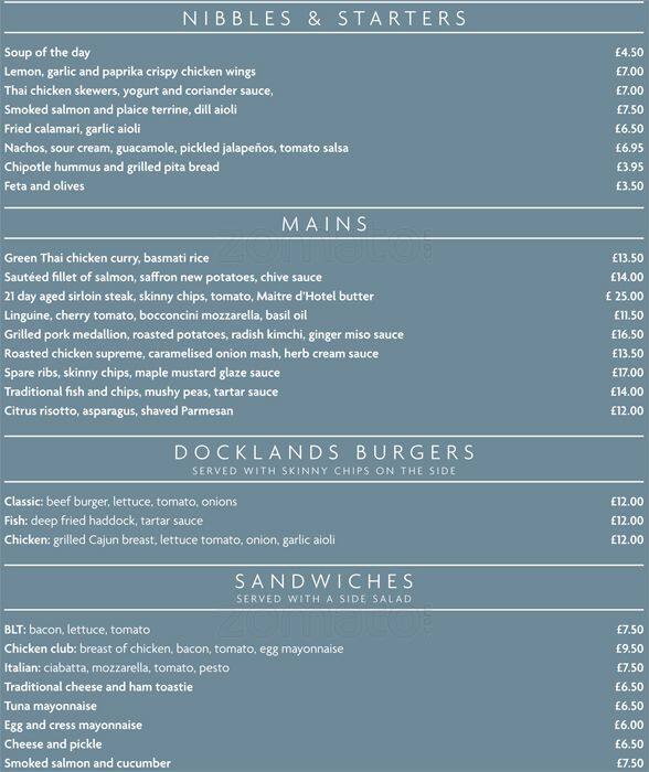 Menu at Docklands Bar & Grill Crowne Plaza London Docklands, London