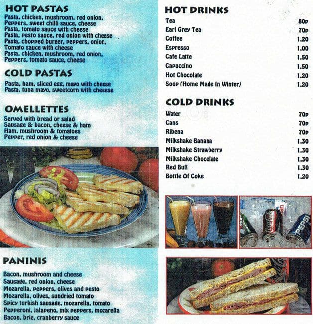 Menu at Cafe Del Mar, Wallington
