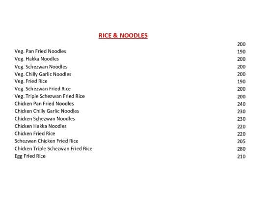 Chillies Restaurant & Cafe menu