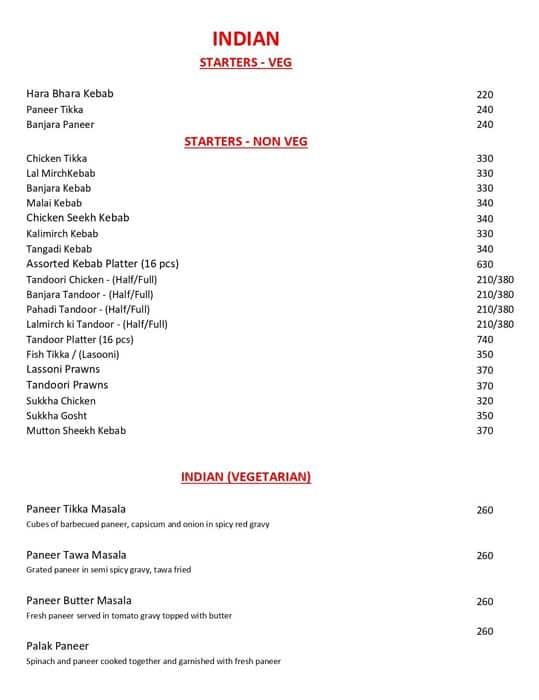 Chillies Restaurant & Cafe menu